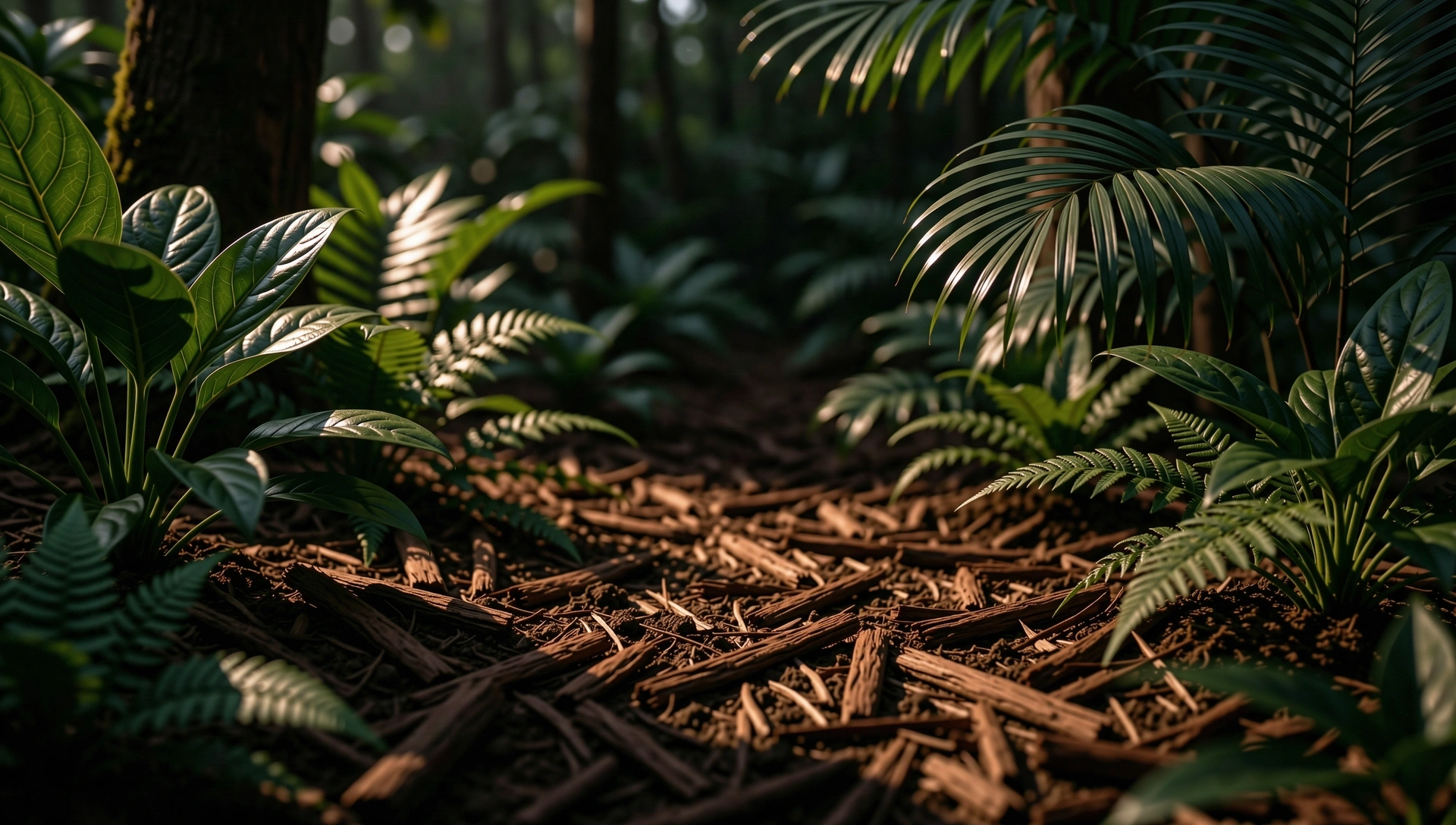 Botanical detail of an Indonesian forest floor
