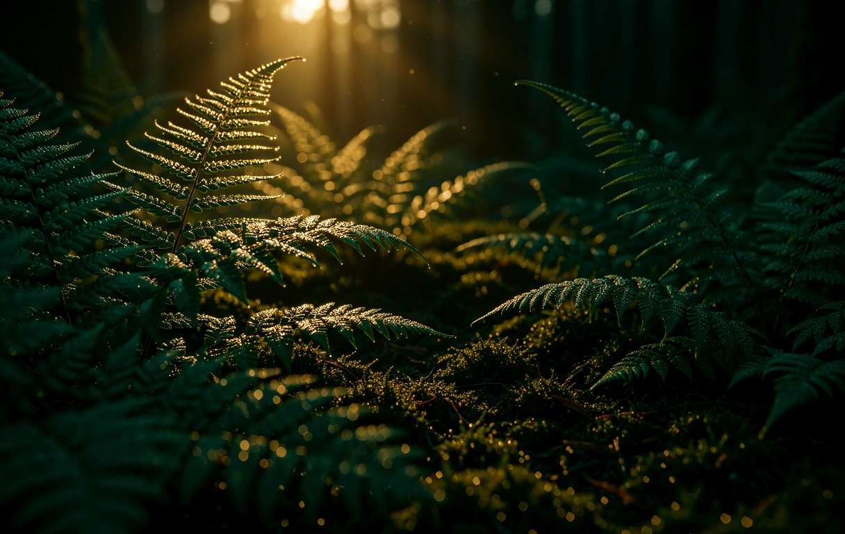 Sunrise through forest canopy